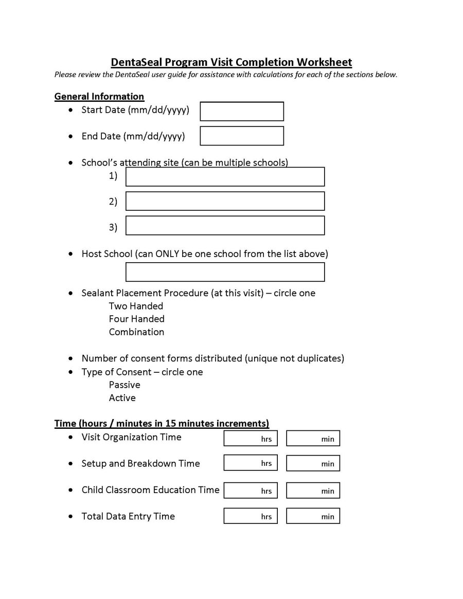 DentaSeal Visit Worksheet