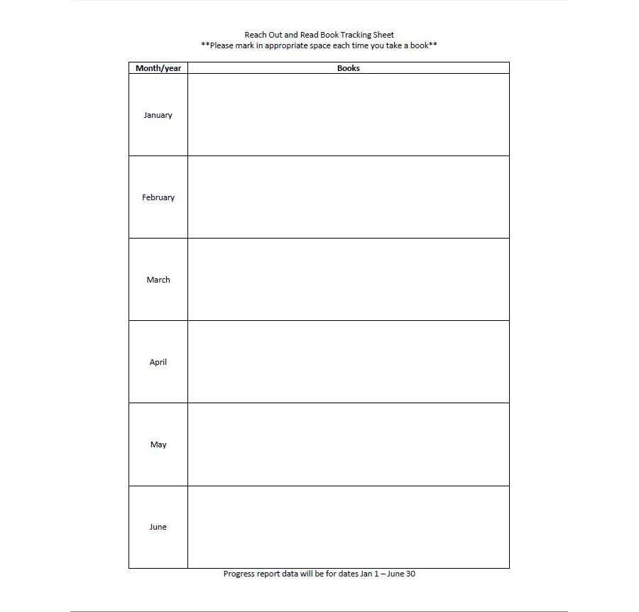 Reach Out and Read Book Tracking Sheet #3 (Monthly Tracking)