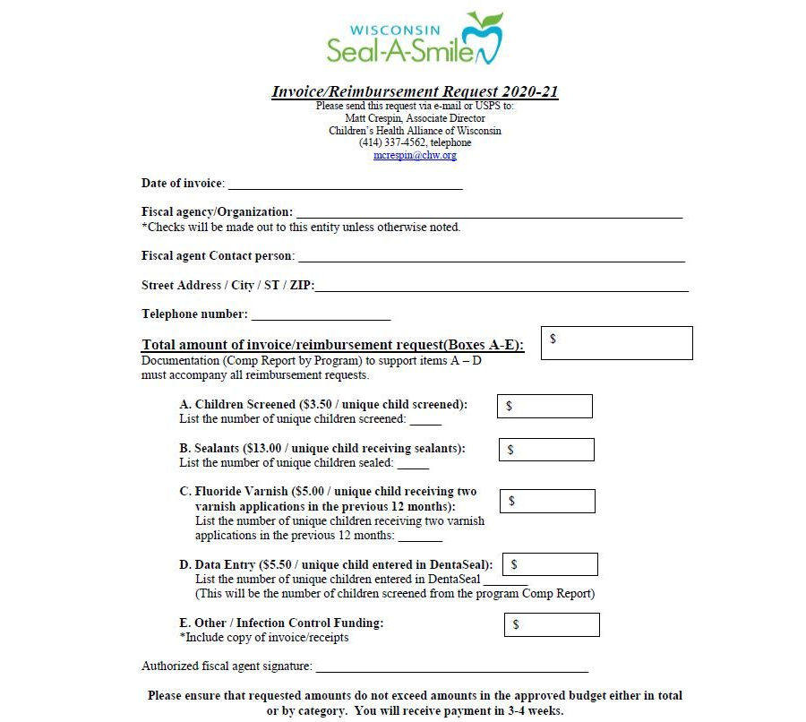 Seal-A-Smile Reimbursement Request Form