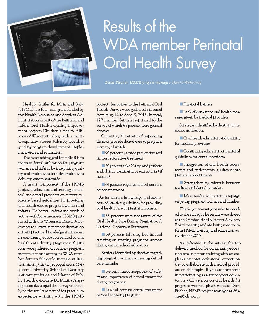 WDA Perinatal Oral Health Survey Results