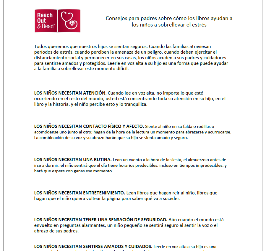 Tips for Parents on How Books Help Children Cope with Stress (Spanish)