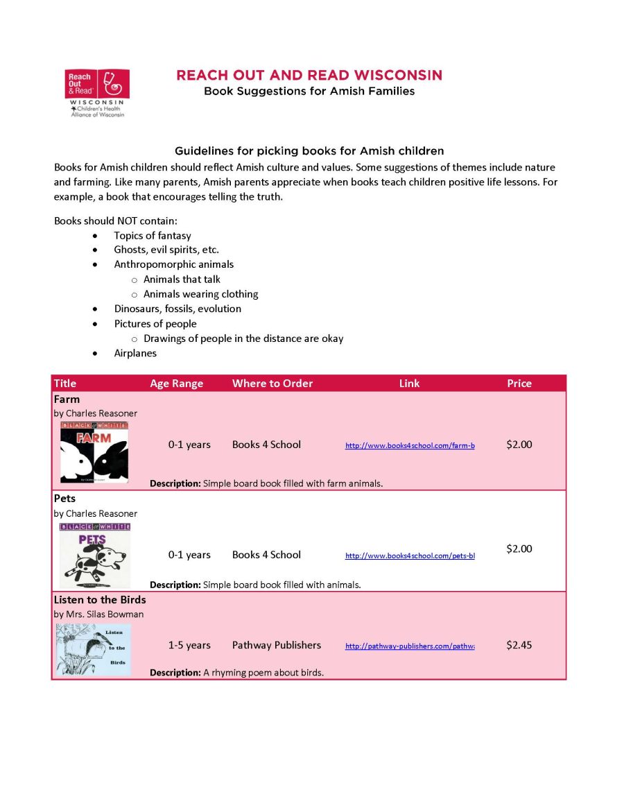 Book Suggestions for Amish Families