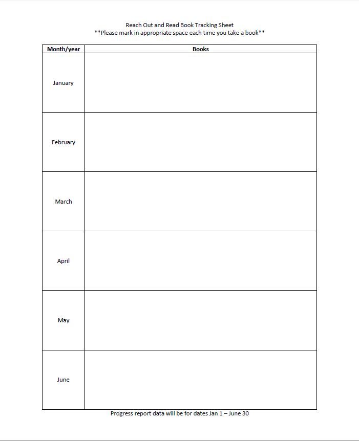 Reach Out and Read Book Tracking Sheet #3 (Monthly Tracking)